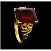 Image 4 : 10KT Yellow Gold Ladies Orangy-Red Emerald Cut Crystal Ring