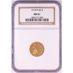 1914-D $2 1/2 Indian Head Quarter Eagle Gold Coin NGC MS61