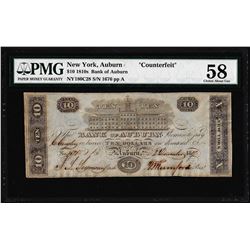 1810's $10 Bank of Auburn NY  Counterfeit  Obsolete Note PMG Ch. About Uncirculated 58