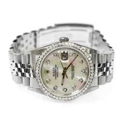 Rolex Datejust Stainless Steel 36mm Mother of Pearl Diamond Dial Watch