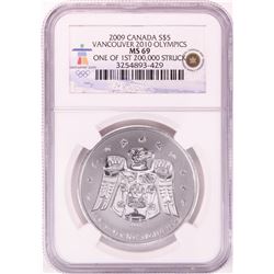 2009 Canada $5 Maple Leaf Vancouver Olympics Silver Coin NGC MS69