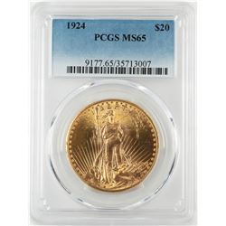 1924 $20 St. Gaudens Double Eagle Gold Coin PCGS MS65