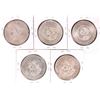 Image 2 : Lot of (5) Assorted Date Mexico Cinco Pesos Silver Coins