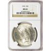 Image 1 : 1922 $1 Peace Silver Dollar Coin NGC MS65