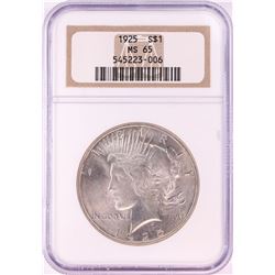 1925 $1 Peace Silver Dollar Coin NGC MS65