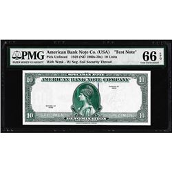 1929 10 Unit American Bank Note Co. "Test Note" PMG Gem Uncirculated 66EPQ