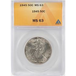 1945 Walking Liberty Half Dollar Coin ANACS MS63