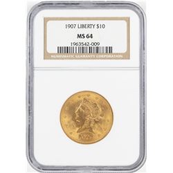 1907 $10 Liberty Head Eagle Gold Coin NGC MS64