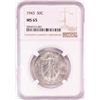 Image 1 : 1943 Walking Liberty Half Dollar Coin NGC MS65