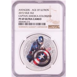 2015 Niue $2 Proof Avengers Age of Ultron Captain America Silver Coin NGC PF69 Ultra Cameo
