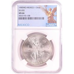 1985Mo Mexico 1 Onza Libertad Silver Coin NGC MS66