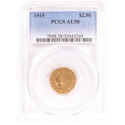 1915 $2 1/2 Indian Head Quarter Eagle Gold Coin PCGS AU58