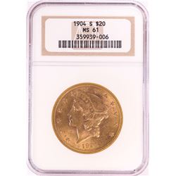 1904-S $20 Liberty Head Double Eagle Gold Coin NGC MS61
