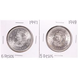 Lot of 1947-1948 Mexico Cuauhtemoc Cinco Pesos Silver Coins