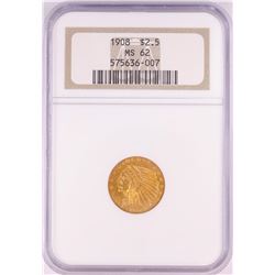 1908 $2 1/2 Indian Head Quarter Eagle Gold Coin NGC MS62