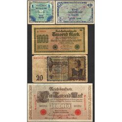 Lot of (5) Miscellaneous Germany Currency Notes
