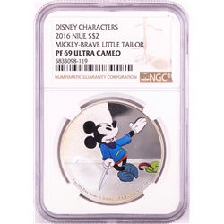 2016 Niue $2 Proof Disney Mickey-Brave Little Tailor Silver Coin NGC PF69 Ultra Cameo