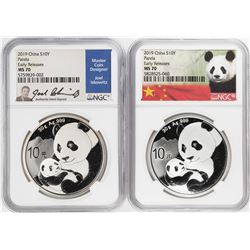 Lot of (2) 2019 China 10 Yuan Silver Panda Coins NGC MS70 Early Releases