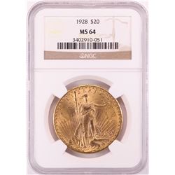 1928 $20 St. Gaudens Double Eagle Gold Coin NGC MS64