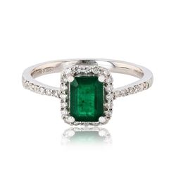 1.07 ctw Emerald and 0.26 ctw Diamond Platinum Ring