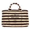 Prada Black White Canvas Medium Canapa Shopping Tote Bag