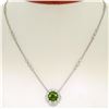 18K White Gold 16" 3.12 ctw F VS Diamond Cushion Peridot Flower Cluster Necklace