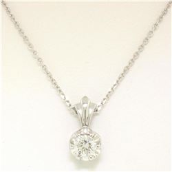 NEW 14k White Gold .45 ctw F VS2 Round Diamond Illusion Solitaire Pendant & Chai