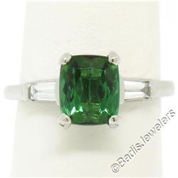 Vintage Platinum 2.03 ctw Green Tourmaline and Baguette Diamond Ring