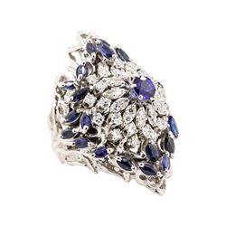 5.07 ctw Blue Sapphire Ring - 14KT White Gold