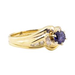 0.93 ctw Blue Sapphire and Diamond Ring Set - 14KT Yellow Gold