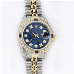 Rolex Ladies 2 Tone Blue Diamond & Sapphire Datejust Wristwatch