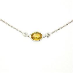 18K White Gold 18" 1.25 ctw GIA Yellow Sapphire & Diamond Pendant Necklace
