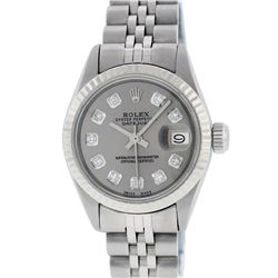 Rolex Ladies Stainless Steel Slate Grey Diamond 26MM Datejust Wristwatch