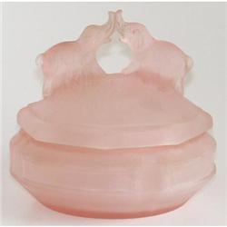 Kissing Elephants Pink Satin Glass Powder Jar #1030640