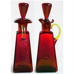 Ruby Glass Tall Square Cruet Yellow Handle #1030907