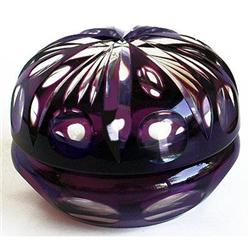Bohemian Cut to Clear Amethyst Glass Powder Jar#1030926