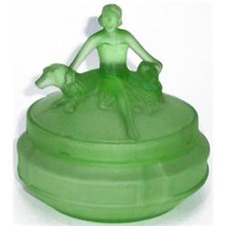 Annette Green Satin Glass Art Deco Powder Jar #1030938