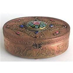 Empire Art Gold Brass, Enamel Glass Jeweled Box#1030952