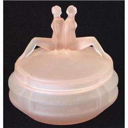 TWINS Pink Satin Glass Art Deco Powder Jar #1030988