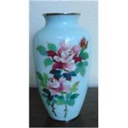 Japanese Aqua Cloisonne Vase With Roses #1030998