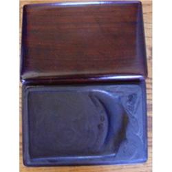 Antique Chinese Duan Stone Ink Box, Rosewood #1031015