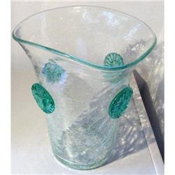 9.5" C439 Blenko Crackle Glass Vase Green Prunt#1031131