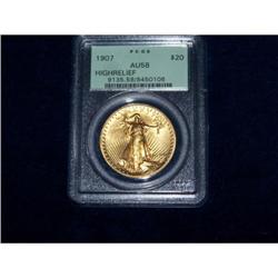 HIGH RELIEF AU58 PCGS 1907 $20. #1040546