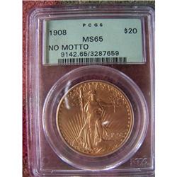 1908 $20. NO MOTTO MS65 PCGS #1040547