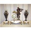 3 Pc French Brass And Marble Clock With Candle #1040719