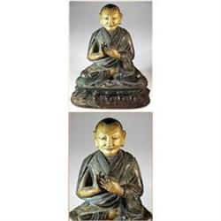 SINO-TIBETIAN BRONZE STATUE HOLY MONK 18th C #1040790