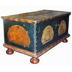 PAINTED BLANKET CHEST DATED 1791 FIGURAL DECOR #1040793