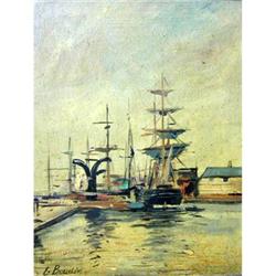 Eugene Baudin Painting, "Boats in the Sea" #1040882