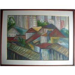 RARE Signed as Sironi Painting, "Village" #1040908