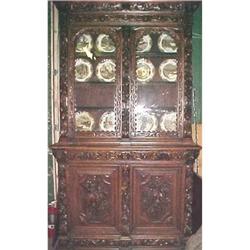 Antique Carved Oak Cabinet Bookcase Cupboard #1040956